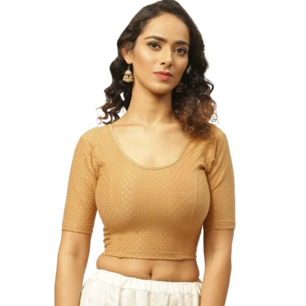 Women's Cotton Lycra Blend Solid Non Padded Readymade Blouse (Beige, Size: Free Size)