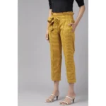 Women's Casual  Printed Cotton Flex Trouser Pant (Mustard)