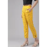 Women's Casual  Checkered Rayon Trouser Pant (Yellow)