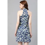 Women's Casual Sleeveless Floral printed Cotton Dress (Blue)