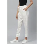 Women's Casual  Checkered Rayon Trouser Pant (White)