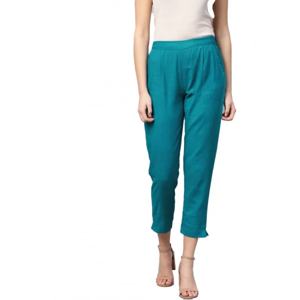 Women's Casual  Solid Cotton Slub Trouser Pant (Rama Blue)