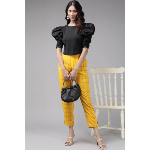 Women's Casual  Checkered Rayon Trouser Pant (Yellow)