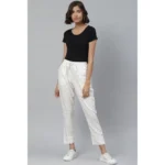 Women's Casual  Checkered Rayon Trouser Pant (White)