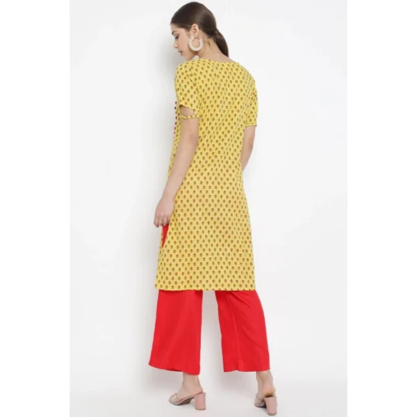 Women's Casual Short Sleeves Floral Printed Cotton & Rayon Kurti Palazzo Set (Yellow & Red)