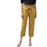 Women's Casual  Printed Cotton Flex Trouser Pant (Mustard)