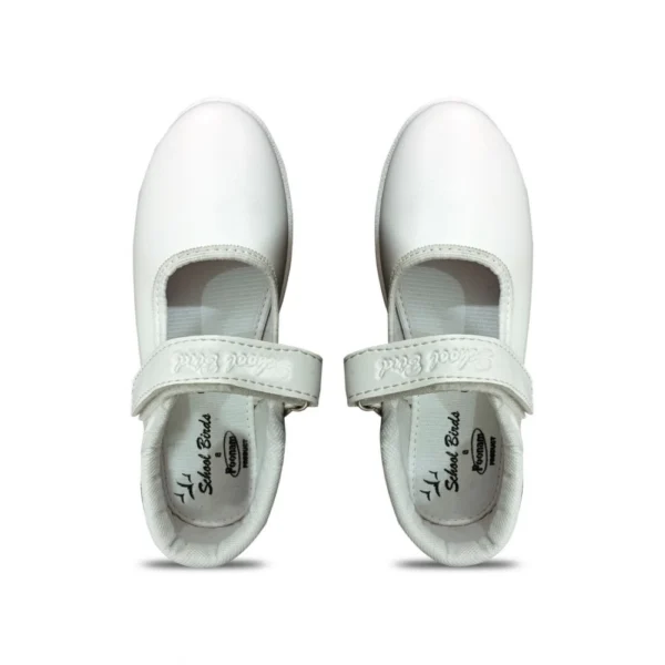 Girls Rexine Ox-Ankle Velcro Closure School Shoe (White)
