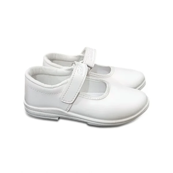 Girls Rexine Ox-Ankle Velcro Closure School Shoe (White)