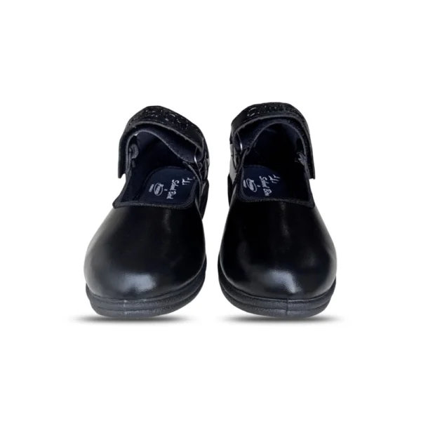 Girls Rexine Ox-Ankle Velcro Closure School Shoe (Black)