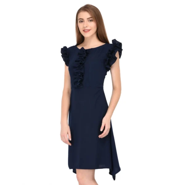 Women's Cotton Blend Solid Sleeveless Dress (Blue)