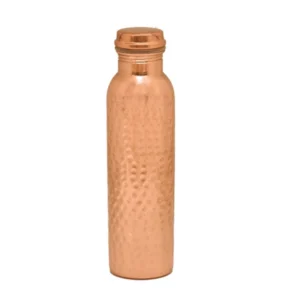 Copper 1 Litre Water Bottle With Lacquer Hammered Design (Rose Gold)