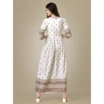 Women's Casual 3-4 th Sleeve Printed Rayon Gown (White)