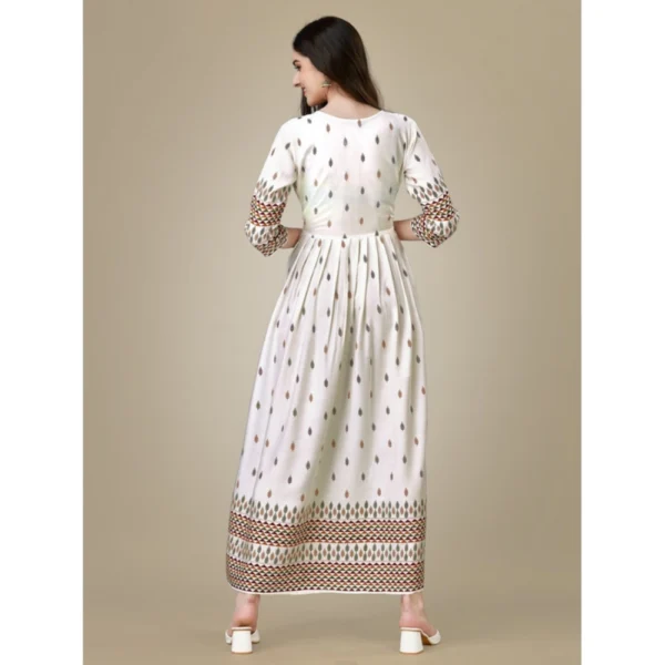 Women's Casual 3-4 th Sleeve Printed Rayon Gown (White)