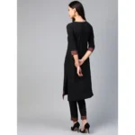 Women's Casual 3-4Th Sleeve Solid Crepe Kurti and Pant Set (Black)