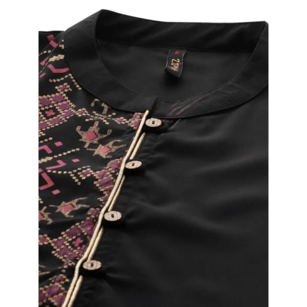 Women's Casual 3-4Th Sleeve Geometric Crepe Kurti And Pant Set (Black)