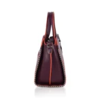 Women's Faux Leather Metal Beads Handbag (Wine Red)
