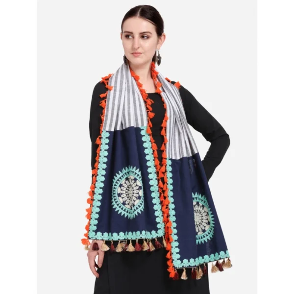 Women's Cotton Embroidered Dupatta (Navyblue, Length: 0.5 to 1 Mtr)
