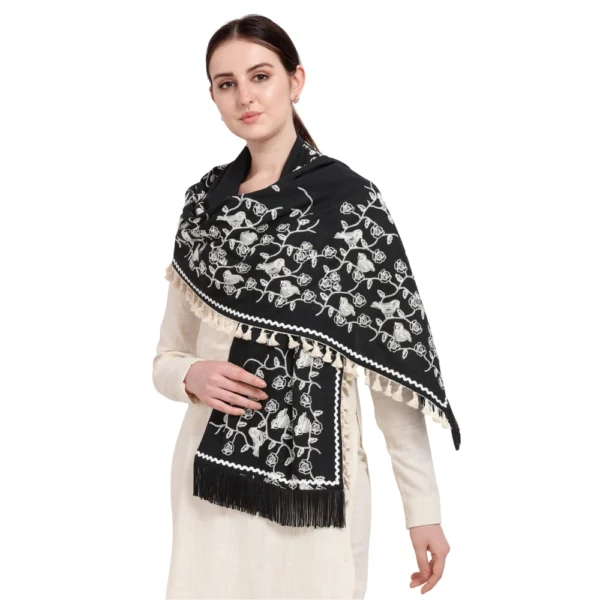 Women's Cotton Embroidered Dupatta (Black, Length: 0.5 to 1 Mtr)