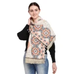 Women's Cotton Embroidered Muffler (Off White, Length: 0.5 to 1 Mtr)