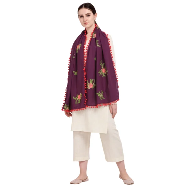 Women's Cotton Embroidered Dupatta (Purple, Length: 0.5 to 1 Mtr)