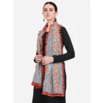Women's Cotton Embroidered Dupatta (Gray, Length: 0.5 to 1 Mtr)