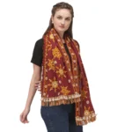 Women's Cotton Embroidered Muffler (Maroon, Length: 0.5 to 1 Mtr)