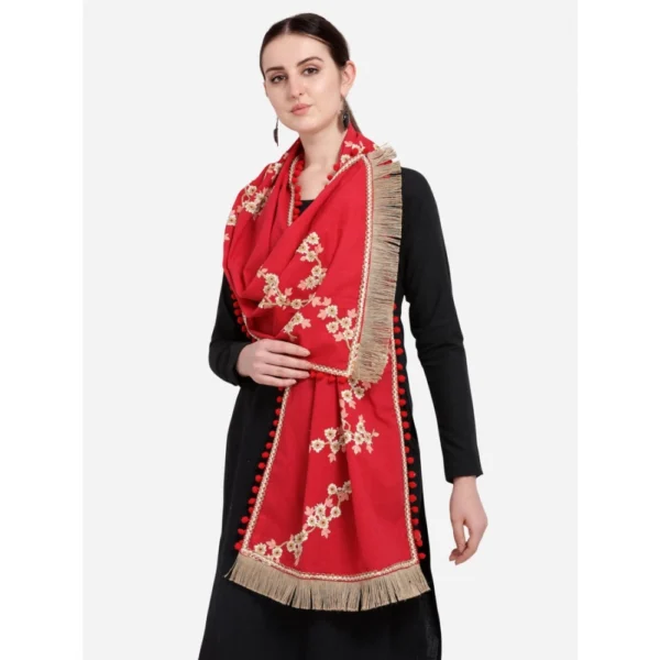 Women's Cotton Embroidered Dupatta (Red, Length: 0.5 to 1 Mtr)