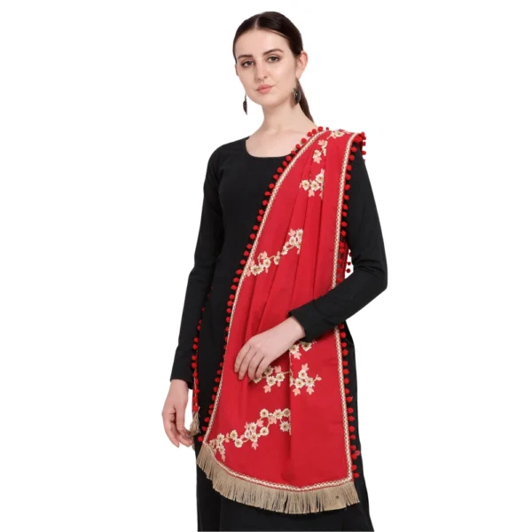 Women's Cotton Embroidered Dupatta (Red, Length: 0.5 to 1 Mtr)