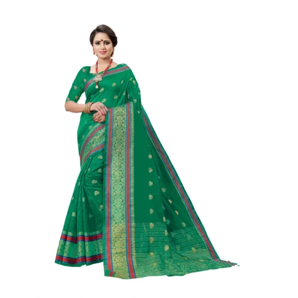 Women's Cotton Silk Designer Weaving Saree With Unstitched Blouse (Green, 5.50 Mtrs)