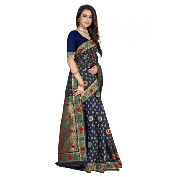 Women's Banarasi Silk Designer Weaving Saree With Unstitched Blouse (Blue, 5.50 Mtrs)