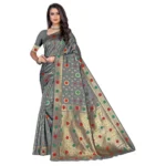 Women's Banarasi Silk Designer Weaving Saree With Unstitched Blouse (Grey, 5.50 Mtrs)
