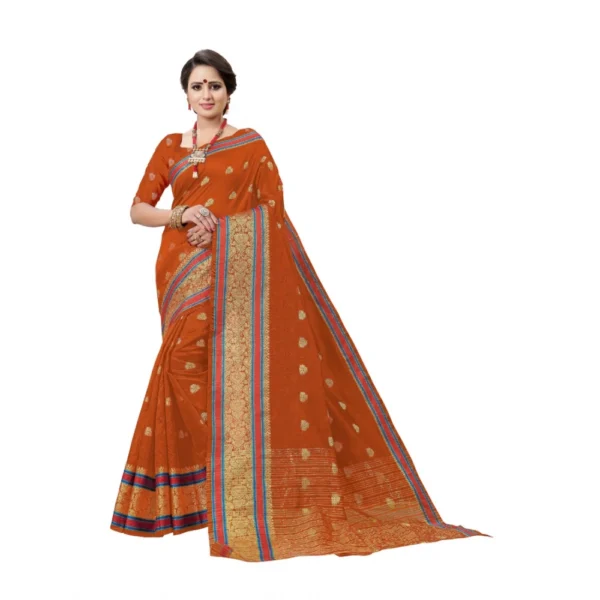 Women's Cotton Silk Designer Weaving Saree With Unstitched Blouse (Orange, 5.50 Mtrs)